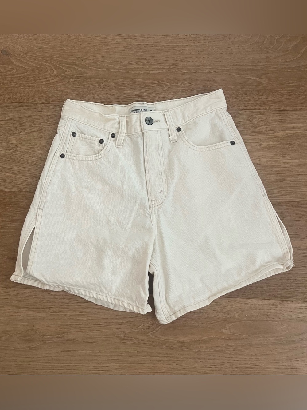 Abercrombie High-Rise White Denim Shorts